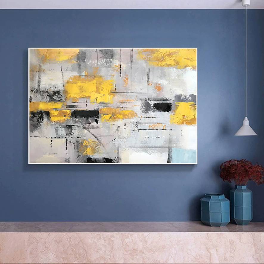 Painting Hand-painted Grey Dining Room Abstract Canvas Artwork P97P1
